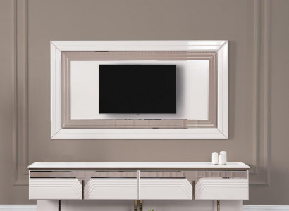Wunnwand TV Stänner Wandpanel Lowboard RTV Wäiss Holz Sideboard Modern