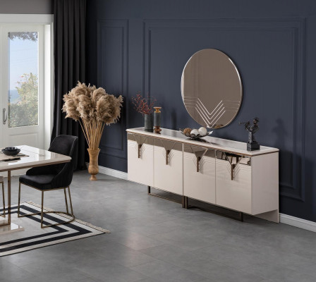 Sideboard Anrichte mat Spigel Holzschaf Kommode Schaf Holz Wäiss