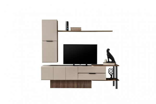 Wunnwand TV-Stänner Wandschaf RTV Lowboard Beige Holz Regaler