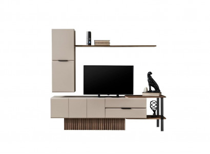 Wunnwand TV-Stänner Wandschaf RTV Lowboard Beige Holz Regaler