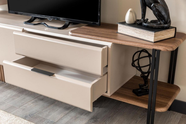 Wunnwand TV-Stänner Wandschaf RTV Lowboard Beige Holz Regaler
