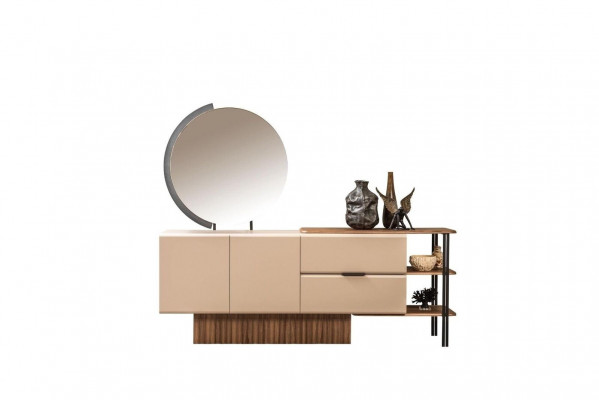 Garnitur Sideboard mat Spigel Beige Holzschaf Schaf Holz Design
