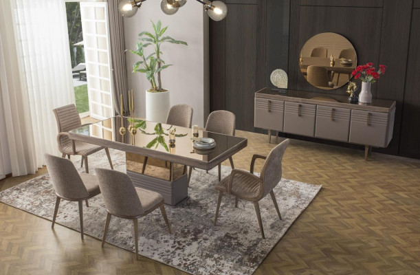 Iessdësch Iesszëmmerdësch Dësch Iesszëmmer Luxus Holz Beige 199 cm