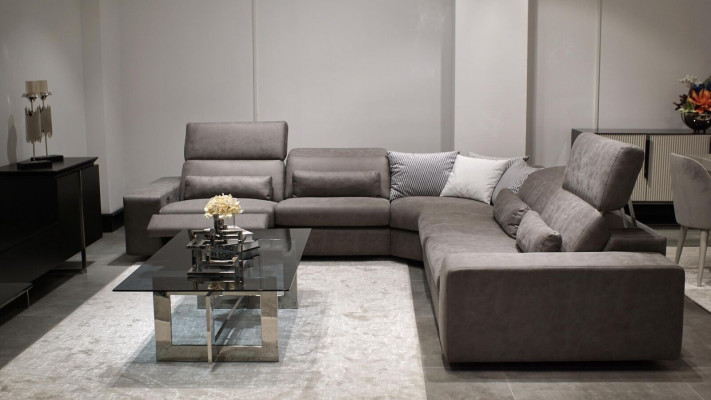 Sofa L-Form Modern Ecksofa Wunnzëmmer Set Ariichtung Design Couchtisch