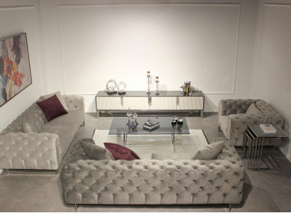 Wunnzëmmer Miwwel Set 6 Deeler Sofa Garnitur 2x Dräisëtzer Modernen TV Stänner