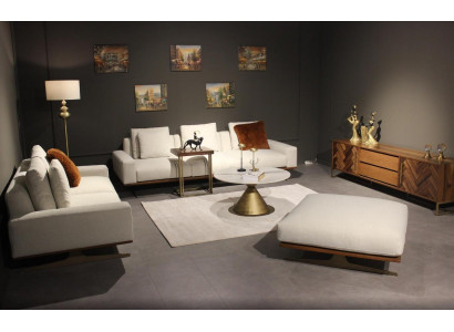 Wunnzëmmer Set 6 Deeler Komplett Design Modern Sofa Drësëtzer Cauffzëmmerdësch