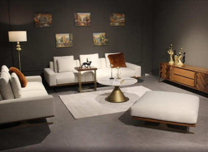 Wunnzëmmer Set 6 Deeler Komplett Design Modern Sofa Drësëtzer Cauffzëmmerdësch