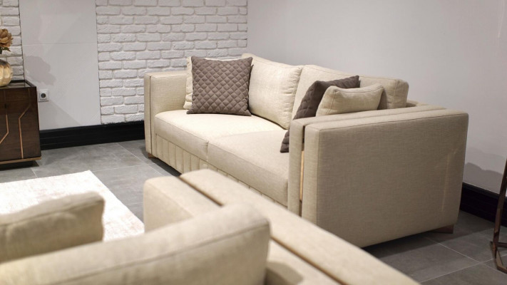 Wunnzëmmer Sofa Dräisëtzer Design Ariichtung Modern Miwwel Nei Textil