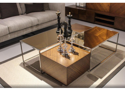 Luxus Couchtisch Wunnzëmmermiwwele Holz mat Glas Design Modern Neit
