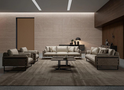 Wunnzëmmer Set 6 Deeler Modern 2x Couchtisch Design Sofagarnitur 2x Dräisëtzer