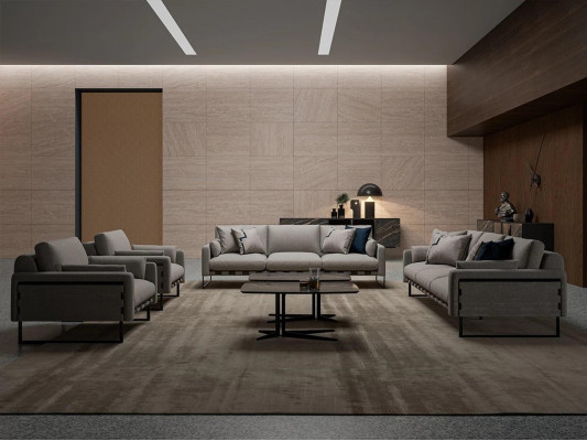 Beige Sofa-Dekoratioun fir d'Wunnzëmmer Holz 2x Dësch 2x Dräisëtzer Sofa Polstermöbel