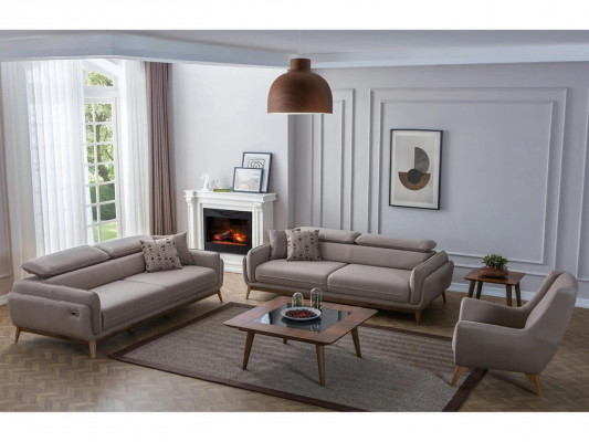 Wunnzëmmer 2x Sofa-Set Dräisëtzer Konschtlieder Modern Fotell Neien Design Dëschelaalen