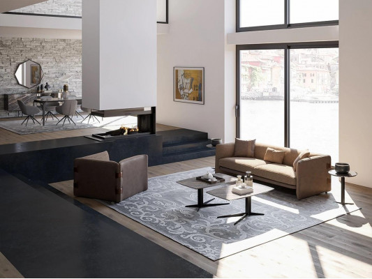 Komplett Miwwelen 6-telege Modern Dräisiichter Sofa Luxus Sesselen Holz 2x Couchtisch