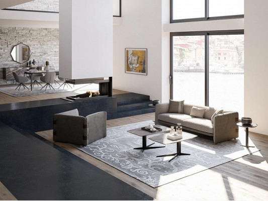 Komplett Set 6tlg Dräisëtzer Sofa Neie Sessel 2x Dësch aus Holz 2x Säitentësch