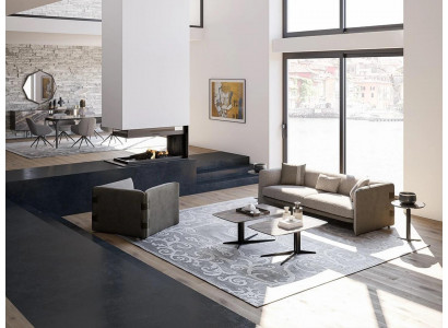 Komplett Set 6tlg Dräisëtzer Sofa Neie Sessel 2x Dësch aus Holz 2x Säitentësch