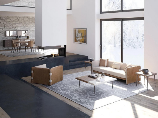 Komplett 5 Stéck Miwwelen Dräisëtzer Sofa Luxus Fotell Modern Holz Couchtisch