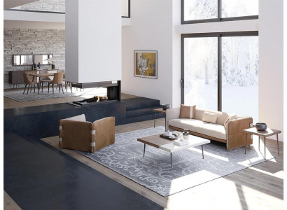 Komplett 5 Stéck Miwwelen Dräisëtzer Sofa Luxus Fotell Modern Holz Couchtisch