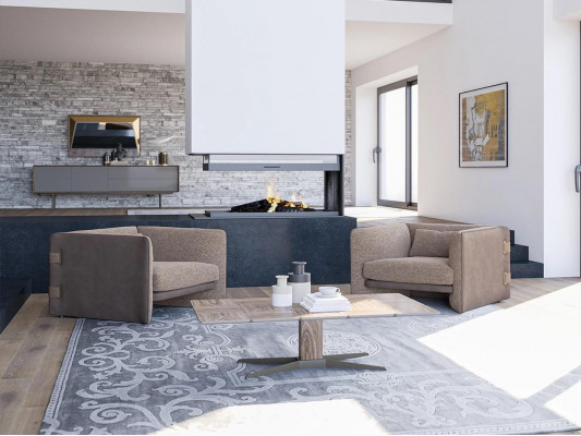 2x Luxus Still Liewenszëmmer Holz Dësch Modern Miwwelen Textil Polstersstill