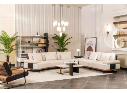 Garnitur Ecksofa L-Form Sesselen Stoffsofa Couchtisch Polstersofa Beige