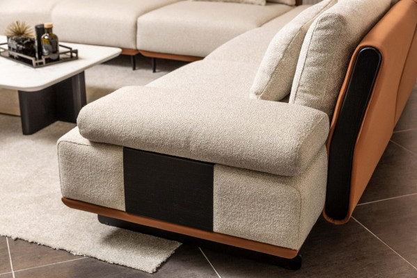 Eckcouch L-Form Stoffsëtz Couchdëscher Polstersëtzt Beige Moderne Canapé Set