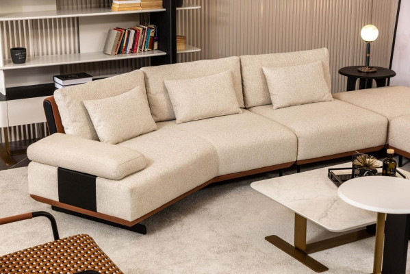 Eckcouch L-Form Stoffsëtz Couchdëscher Polstersëtzt Beige Moderne Canapé Set