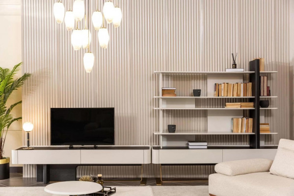 Wunnwand Sideboard RTV Lowboard Regaler TV-Stänner Schaf Holz Wäiss