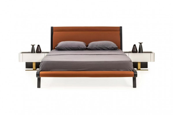 Garnitur Doppelbett Bett Schlofzëmmer Nuetsdëscher 3tlg Orange Modern