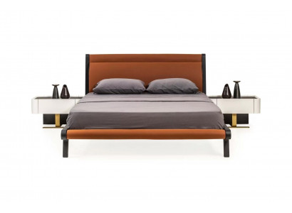 Garnitur Doppelbett Bett Schlofzëmmer Nuetsdëscher 3tlg Orange Modern