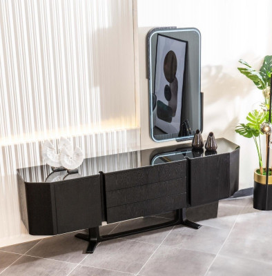 Sideboard Grupp mat Spigel Kommode Schaf Schwaarz Set