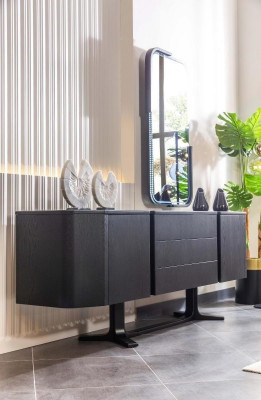 Sideboard Grupp mat Spigel Kommode Schaf Schwaarz Set