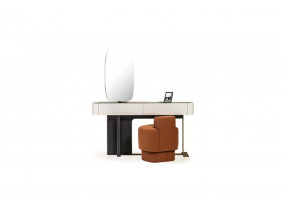 Garnitur Konsolendësch Hocker Schminktisch Friséierend Dësch Holz Wäiss Orange