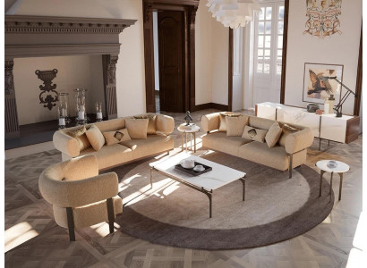 Beige Canapé-Set Design Polsterméubelen Wunnzëmmer Set 6 Deeler Ariichtung