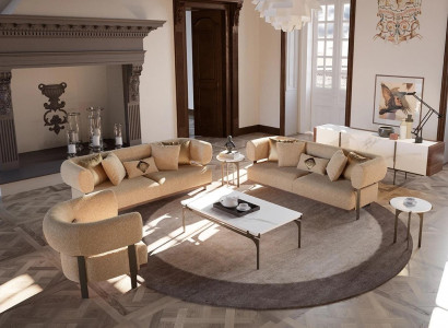 Beige Canapé-Set Design Polsterméubelen Wunnzëmmer Set 6 Deeler Ariichtung