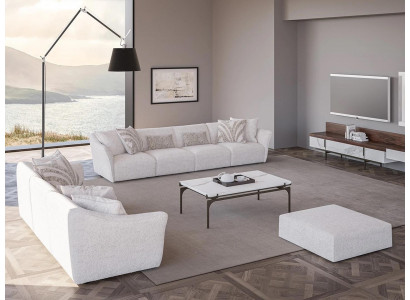 Luxus Wäiss 2x Sofa Véiersëtzer Wunnzëmmer Dësch Modern Textil Ariichtung