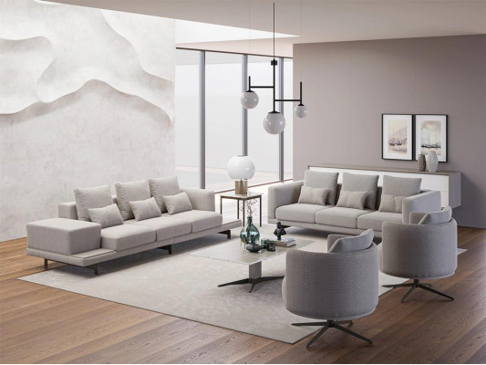 Komplett Set 6-Stéck 2x Drësëtz Sofa Nei 2x Fotell Luxus Wunnzëmmer Dësch