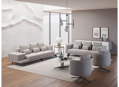 Komplett Set 6-Stéck 2x Drësëtz Sofa Nei 2x Fotell Luxus Wunnzëmmer Dësch
