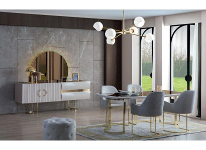 Faszinéierend Gro-Weiß Iesszëmmer Miwwelen Luxus Iessdësch 4x Textilstull 6 Stéck