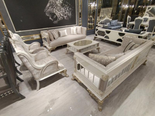 Modern Sofagarnitur Set 5 Stéck Luxus Wunnzëmmer Set 3+3+1+1+Coffeesdësch Nei