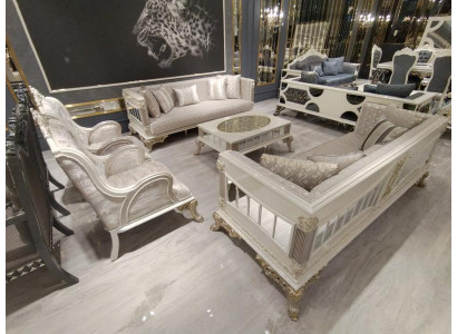 Modern Sofagarnitur Set 5 Stéck Luxus Wunnzëmmer Set 3+3+1+1+Coffeesdësch Nei