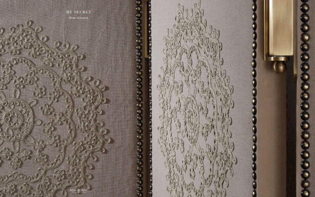 Paravent aus Metall mat Textil Trennwand Raumteiler 3D Bellavista Collection
