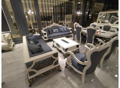 Designer Wunnzëmmer-Set 2x Sofas, stilvollen Fauteuil Luxus Wunnzëmmer-Set