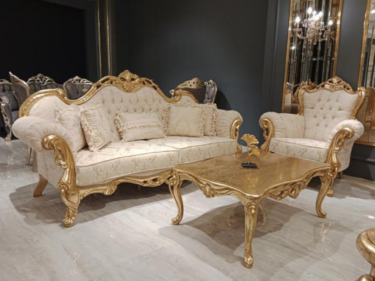 Sofaensemble 3+3+1 Sëtz Chesterfield Barock Stil Ensemble Set 3 Deeler Sofa