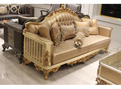 Chesterfield Sofa Set 3+1+1 Grupp Komplett Set Sëtz Sofa Gold Textil Garnitur