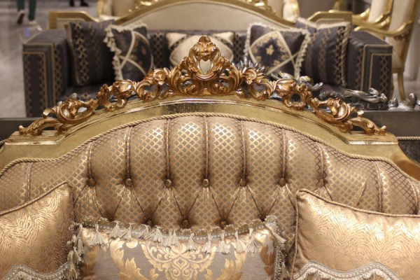Chesterfield Sofa Set 3+1+1 Grupp Komplett Set Sëtz Sofa Gold Textil Garnitur