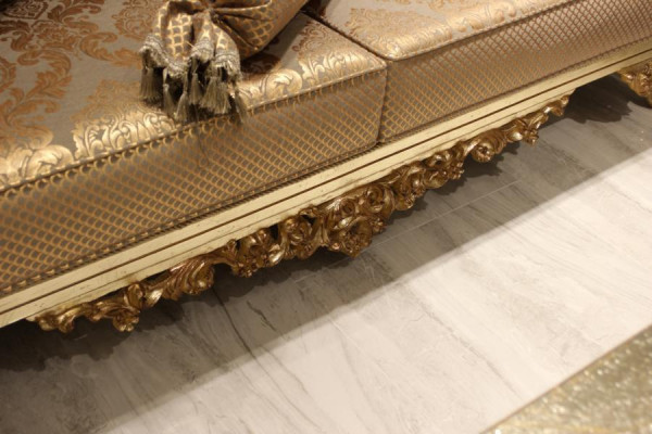 Chesterfield Sofa Set 3+1+1 Grupp Komplett Set Sëtz Sofa Gold Textil Garnitur