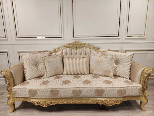 Sofasaz Sofa 3+1 Sëtz Sessel Dësch geschnëtzt Been Couchdësch