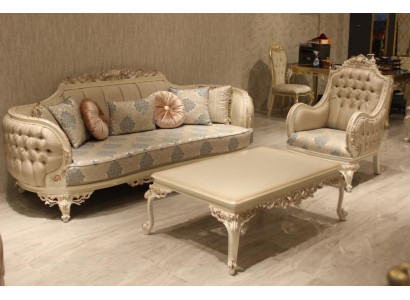 Exklusiv Gemittlech Wunnzëmmer 3-Sëtzer Canapé Modern 2x Sesselen Design