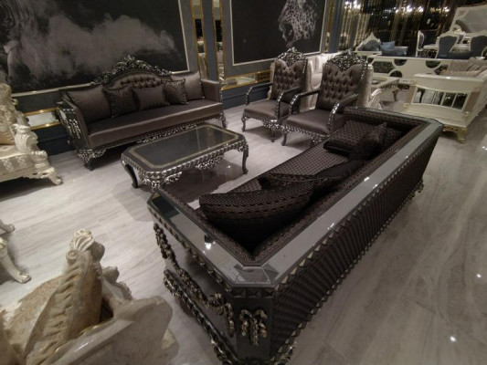 Deluxe Wunnzëmmer Garnitur Sofa a Fauteuil Premium Sofa a Fauteuil Nei Braun