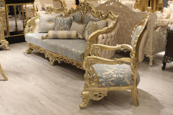 Chesterfield Sofa 3 Sëtzer Polstersofa Klassesch Textil Holz Nei