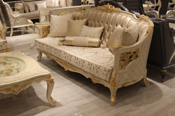 Aussergewéinlecht Wunnzëmmer Deluxe Canapé 3-Sëtzer Nobelt Canapé Beige Wunnzëmmer Canapé